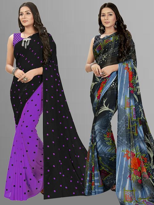pack of 2 multi colored combo saree with blouse - 21406239 - Very Small Image - 1