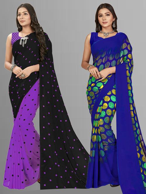 pack of 2 multi colored combo saree with blouse - 21406240 - Very Small Image - 1