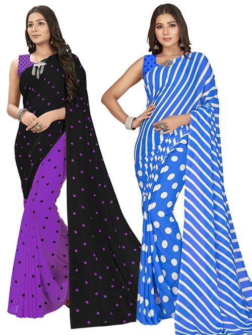 pack of 2 multi colored combo saree with blouse - 21406243 - Very Small Image - 1