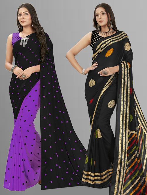 pack of 2 multi colored combo saree with blouse - 21406245 - Very Small Image - 1