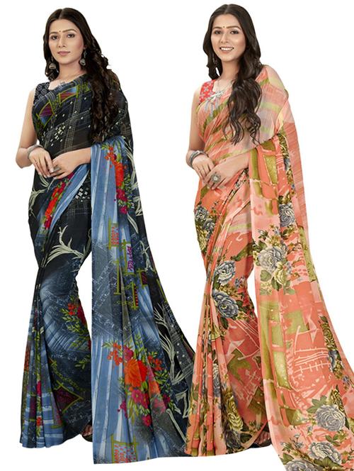pack of 2 multi colored combo saree with blouse - 21406246 - Very Small Image - 1