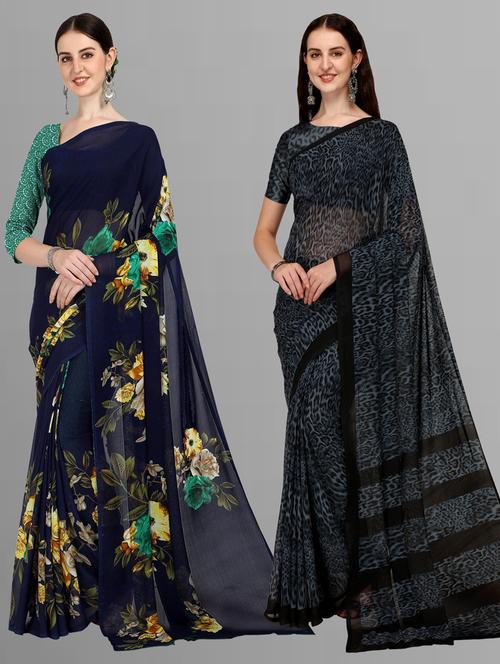 pack of 2 multi colored combo saree with blouse - 21406250 - Very Small Image - 1
