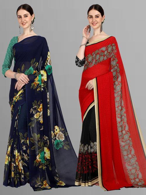 pack of 2 multi colored combo saree with blouse - 21406252 - Very Small Image - 1