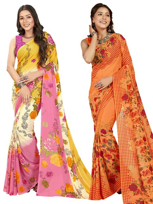 pack of 2 multi colored combo saree with blouse - 21406257 - Very Small Image - 1