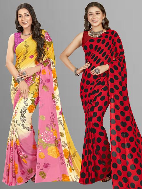 pack of 2 multi colored combo saree with blouse - 21406259 - Very Small Image - 1