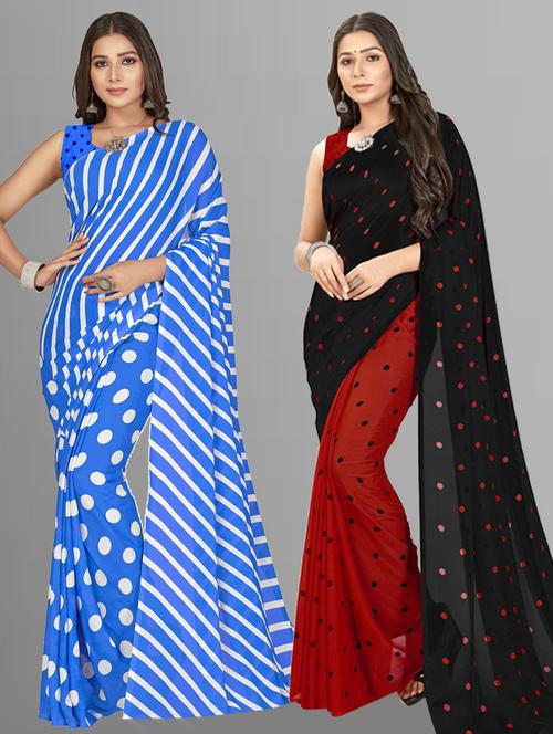 pack of 2 multi colored combo saree with blouse - 21406264 - Very Small Image - 1