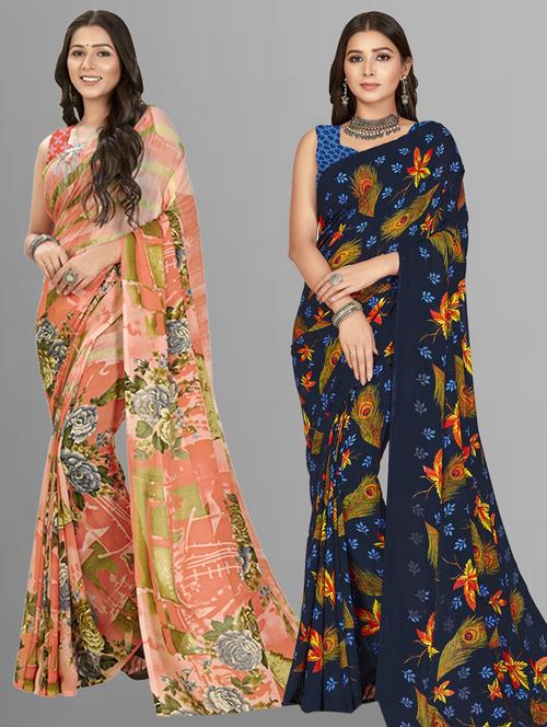pack of 2 multi colored combo saree with blouse - 21406266 - Very Small Image - 1