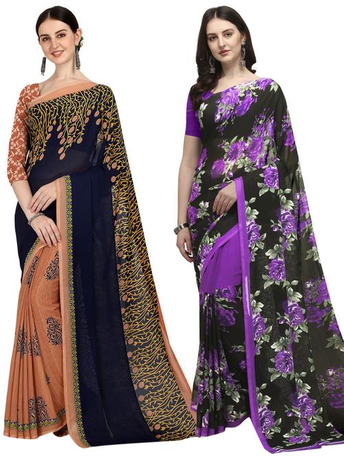 pack of 2 multi colored combo saree with blouse - 21406270 - Very Small Image - 1