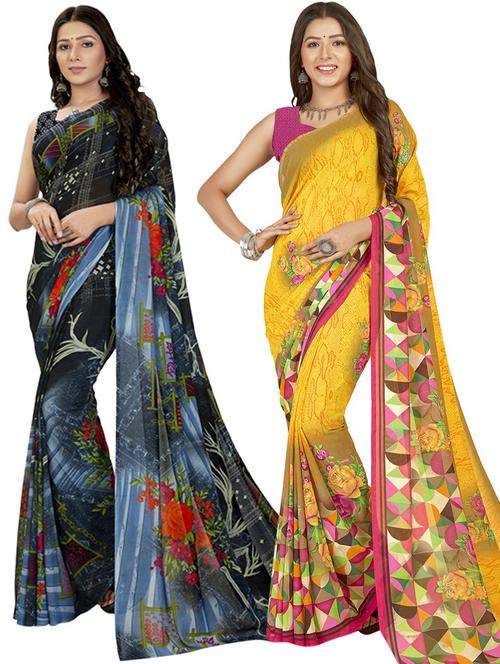 pack of 2 multi colored combo saree with blouse - 21406275 - Very Small Image - 1