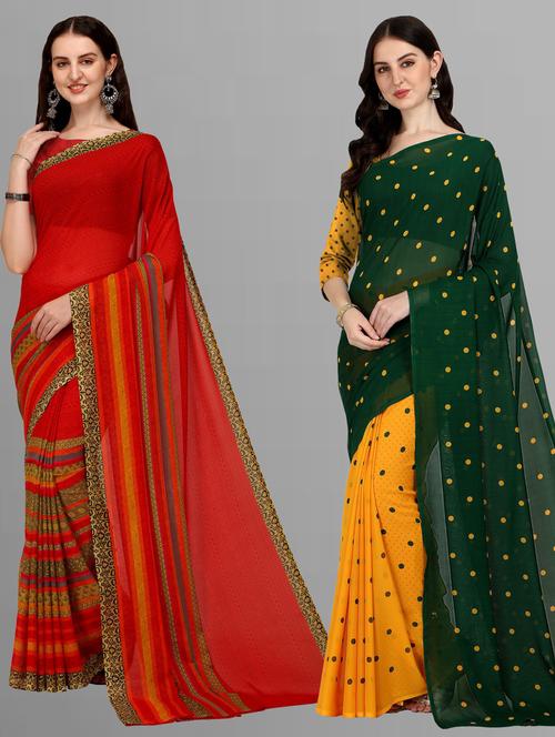pack of 2 multi colored combo saree with blouse - 21406287 - Very Small Image - 1