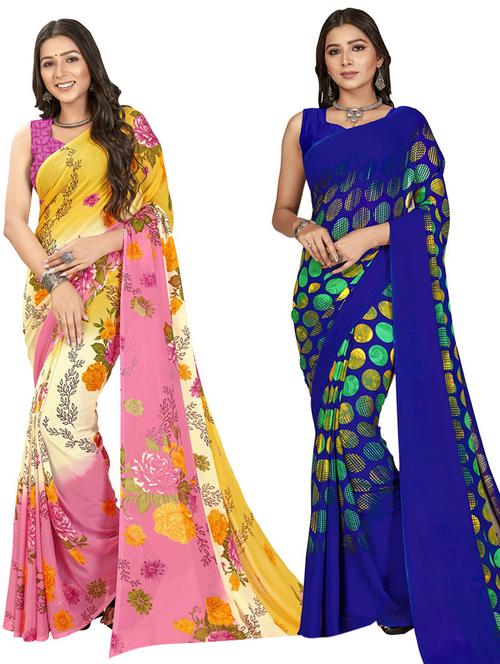 pack of 2 multi colored combo saree with blouse - 21406290 - Very Small Image - 1