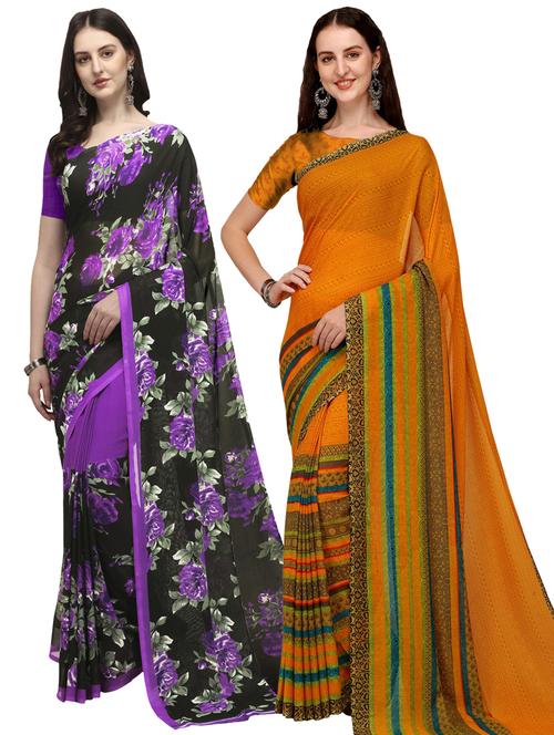pack of 2 multi colored combo saree with blouse - 21406293 - Very Small Image - 1