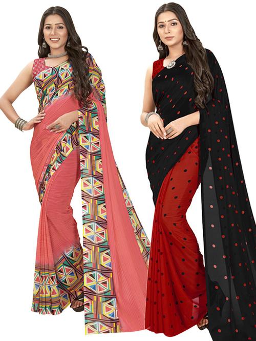 pack of 2 multi colored combo saree with blouse - 21406296 - Very Small Image - 1
