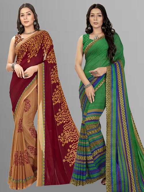 pack of 2 multi colored combo saree with blouse - 21406306 - Very Small Image - 1
