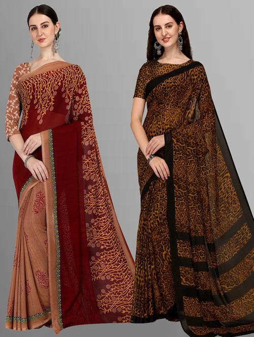 pack of 2 multi colored combo saree with blouse - 21406310 - Very Small Image - 1