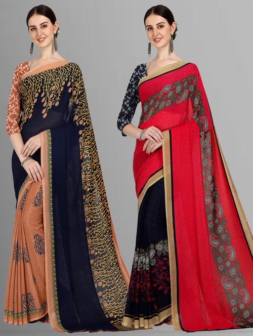 pack of 2 multi colored combo saree with blouse - 21406311 - Very Small Image - 1