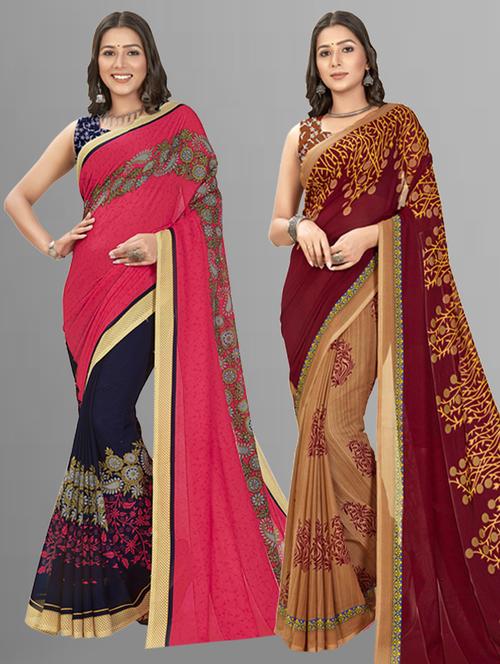 pack of 2 multi colored combo saree with blouse - 21406314 - Very Small Image - 1