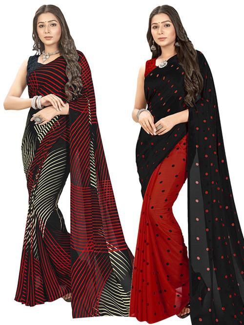 women pack of 2 printed saree with blouse - 21406323 - Very Small Image - 1