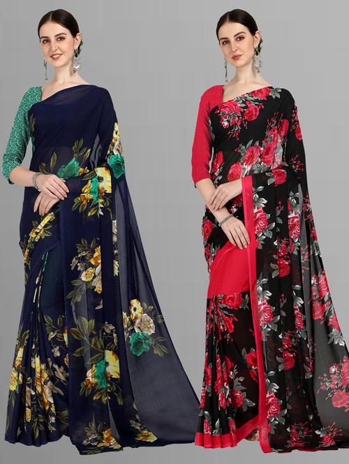 women pack of 2 printed saree with blouse - 21406330 - Very Small Image - 1