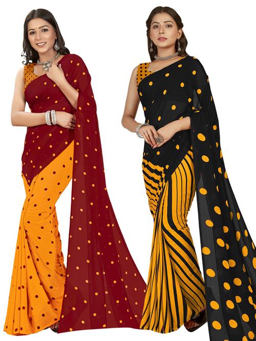 women pack of 2 printed saree with blouse - 21406335 - Very Small Image - 1