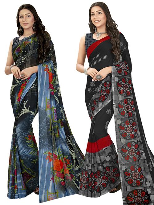 women pack of 2 printed saree with blouse - 21406337 - Very Small Image - 1