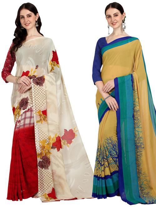 women pack of 2 printed saree with blouse - 21406343 - Very Small Image - 1