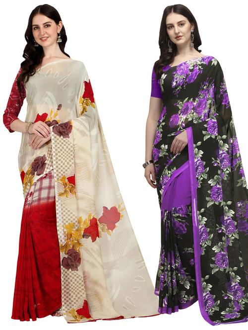 women pack of 2 printed saree with blouse - 21406344 - Very Small Image - 1