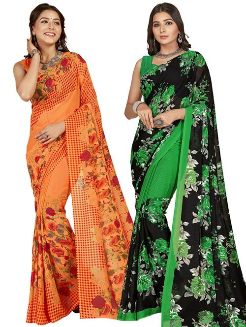 women pack of 2 printed saree with blouse - 21406350 - Very Small Image - 1