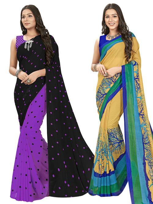 women pack of 2 printed saree with blouse - 21406353 - Very Small Image - 1