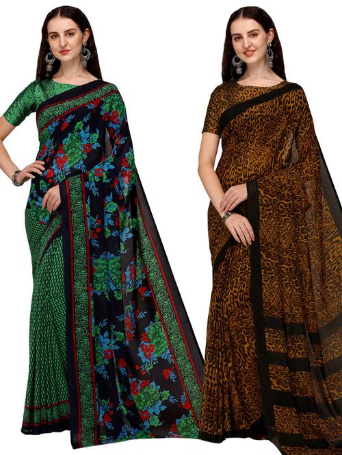 women pack of 2 printed saree with blouse - 21406359 - Very Small Image - 1