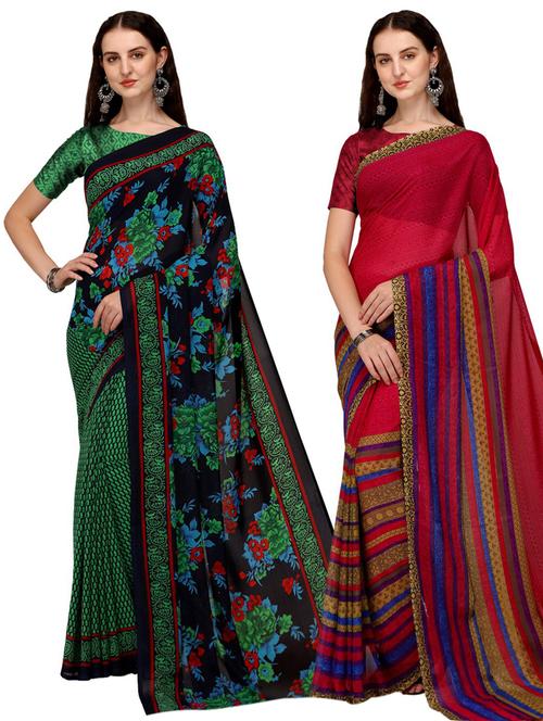 women pack of 2 printed saree with blouse - 21406360 - Very Small Image - 1