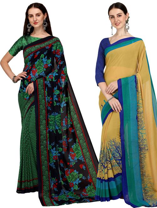 women pack of 2 printed saree with blouse - 21406361 - Very Small Image - 1