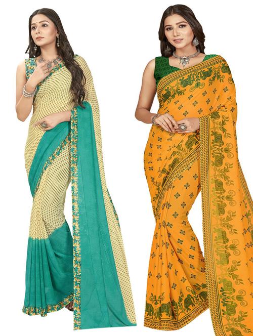 women pack of 2 printed saree with blouse - 21406365 - Very Small Image - 1