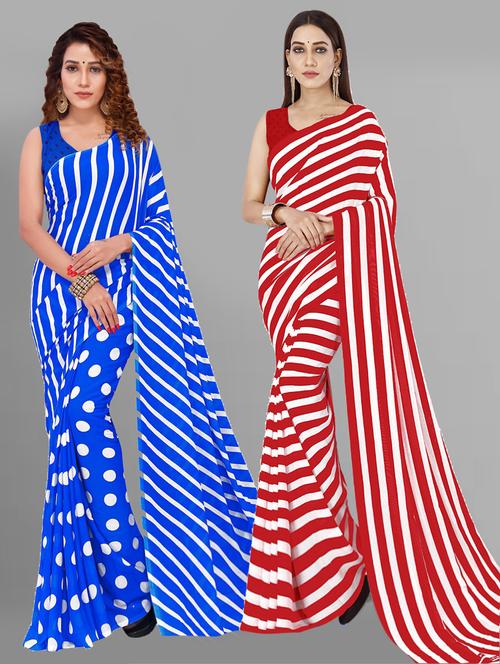 women pack of 2 printed saree with blouse - 21406369 - Very Small Image - 1