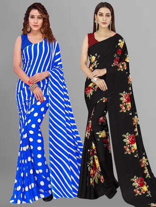 women pack of 2 printed saree with blouse - 21406372 - Very Small Image - 1
