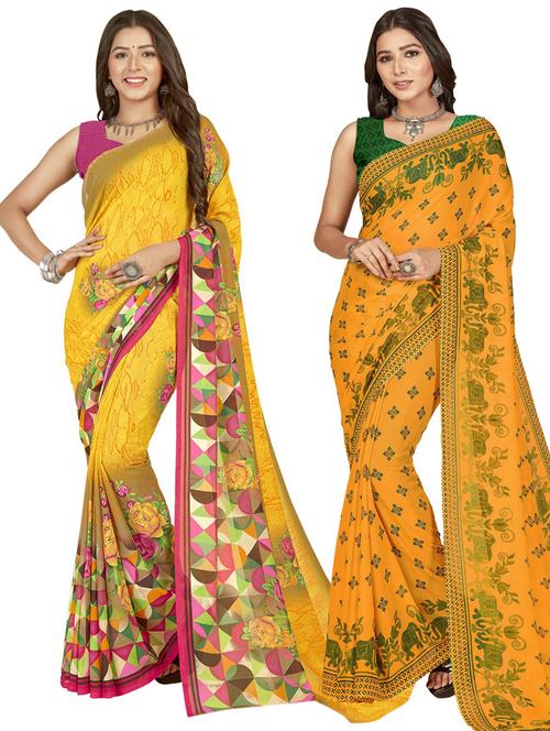 women pack of 2 printed saree with blouse - 21406373 - Very Small Image - 1