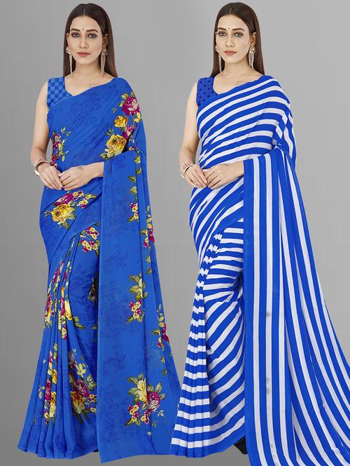 women pack of 2 printed saree with blouse - 21406374 - Very Small Image - 1