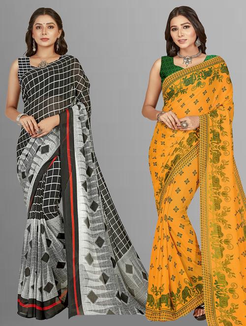 women pack of 2 printed saree with blouse - 21406380 - Very Small Image - 1