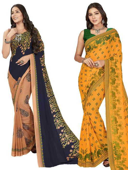 women pack of 2 printed saree with blouse - 21406382 - Very Small Image - 1