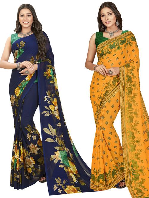 women pack of 2 printed saree with blouse - 21406386 - Very Small Image - 1