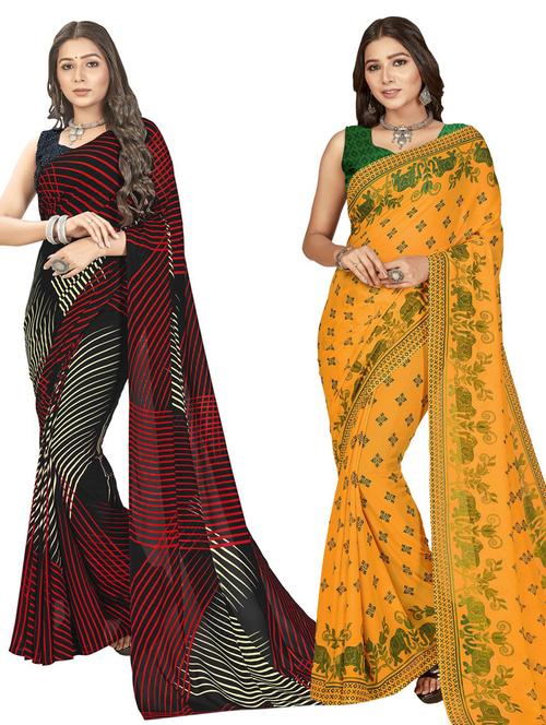 women pack of 2 printed saree with blouse - 21406389 - Very Small Image - 1