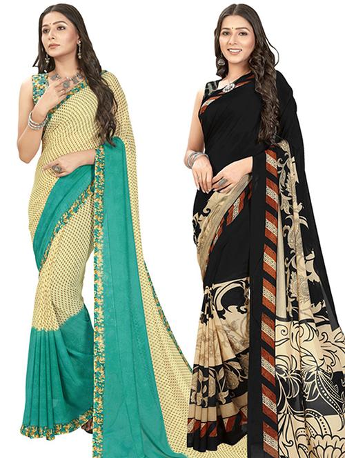 women pack of 2 printed saree with blouse - 21406456 - Very Small Image - 1