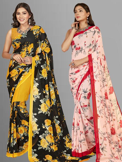 women pack of 2 printed saree with blouse - 21406463 - Very Small Image - 1