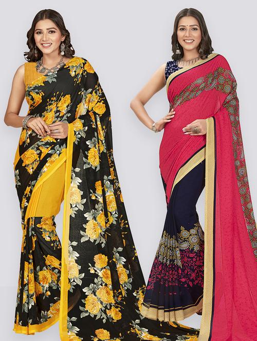 women pack of 2 printed saree with blouse - 21406466 - Very Small Image - 1