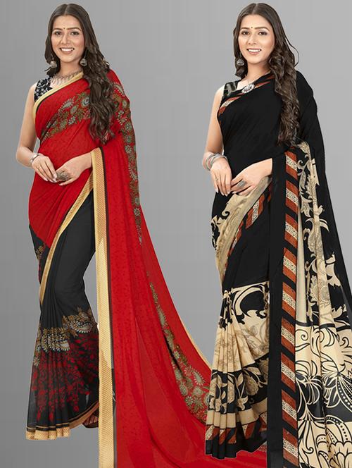 women pack of 2 printed saree with blouse - 21406468 - Very Small Image - 1