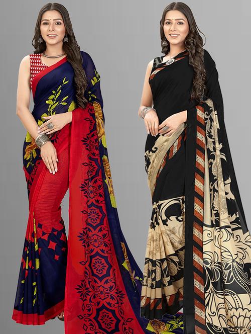 women pack of 2 printed saree with blouse - 21406469 - Very Small Image - 1