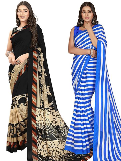 women pack of 2 printed saree with blouse - 21406470 - Very Small Image - 1