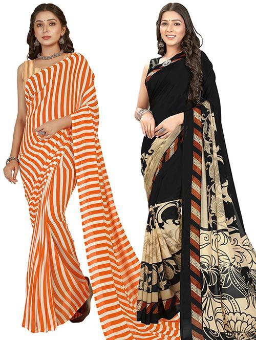 pack of 2 printed casual wear sarees with blouse - 21406473 - Very Small Image - 1