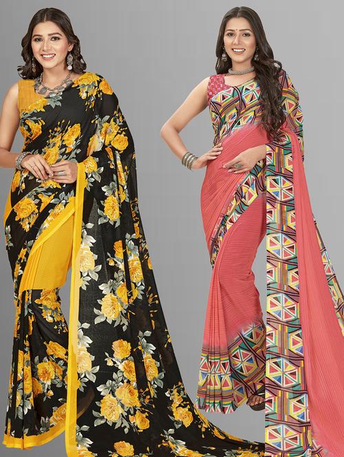 women pack of 2 casual wear combo sarees with blouse - 21406475 - Very Small Image - 1