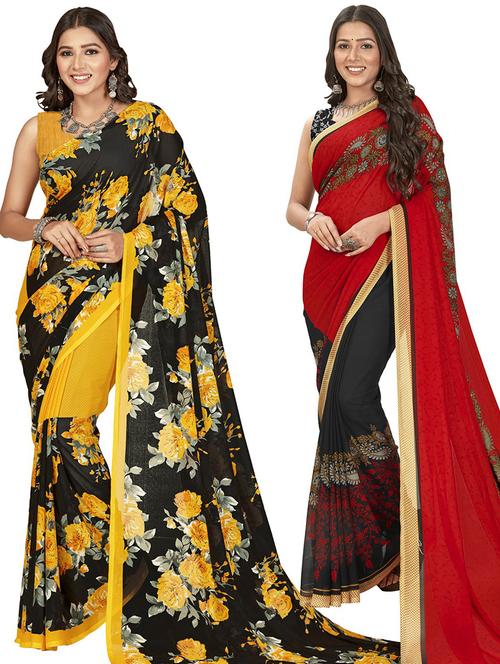 women pack of 2 casual wear combo sarees with blouse - 21406479 - Very Small Image - 1